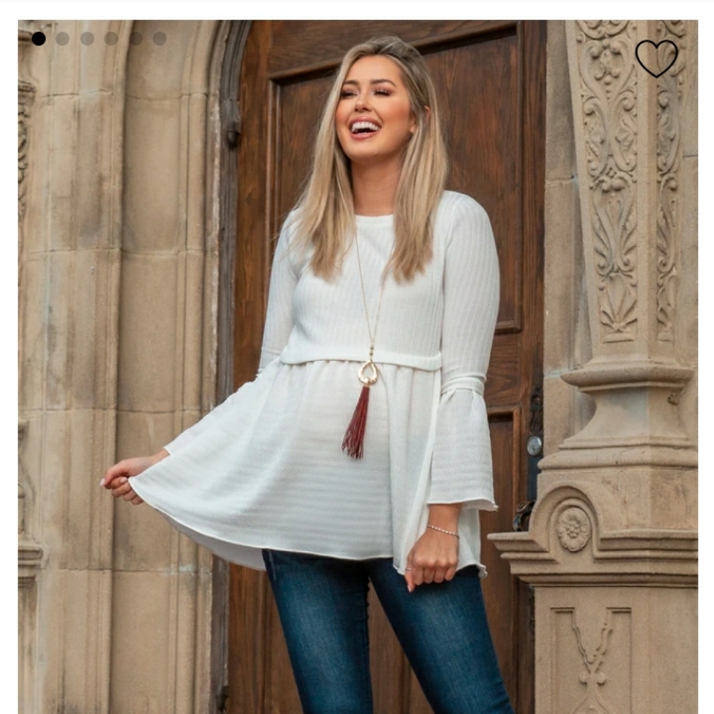 Pink Blush Ribbed Peplum Long Sleeve Maternity Top